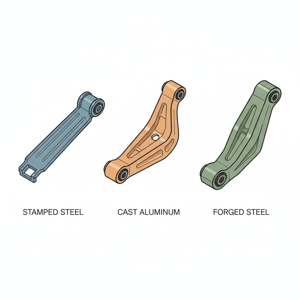 comparison of stamped steel cast aluminum and forged steel control arm designs