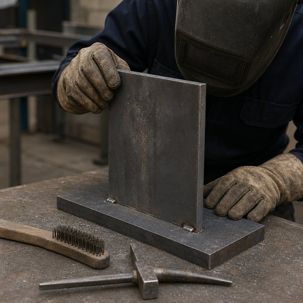 clean fit up and tack placement before a vertical stick weld