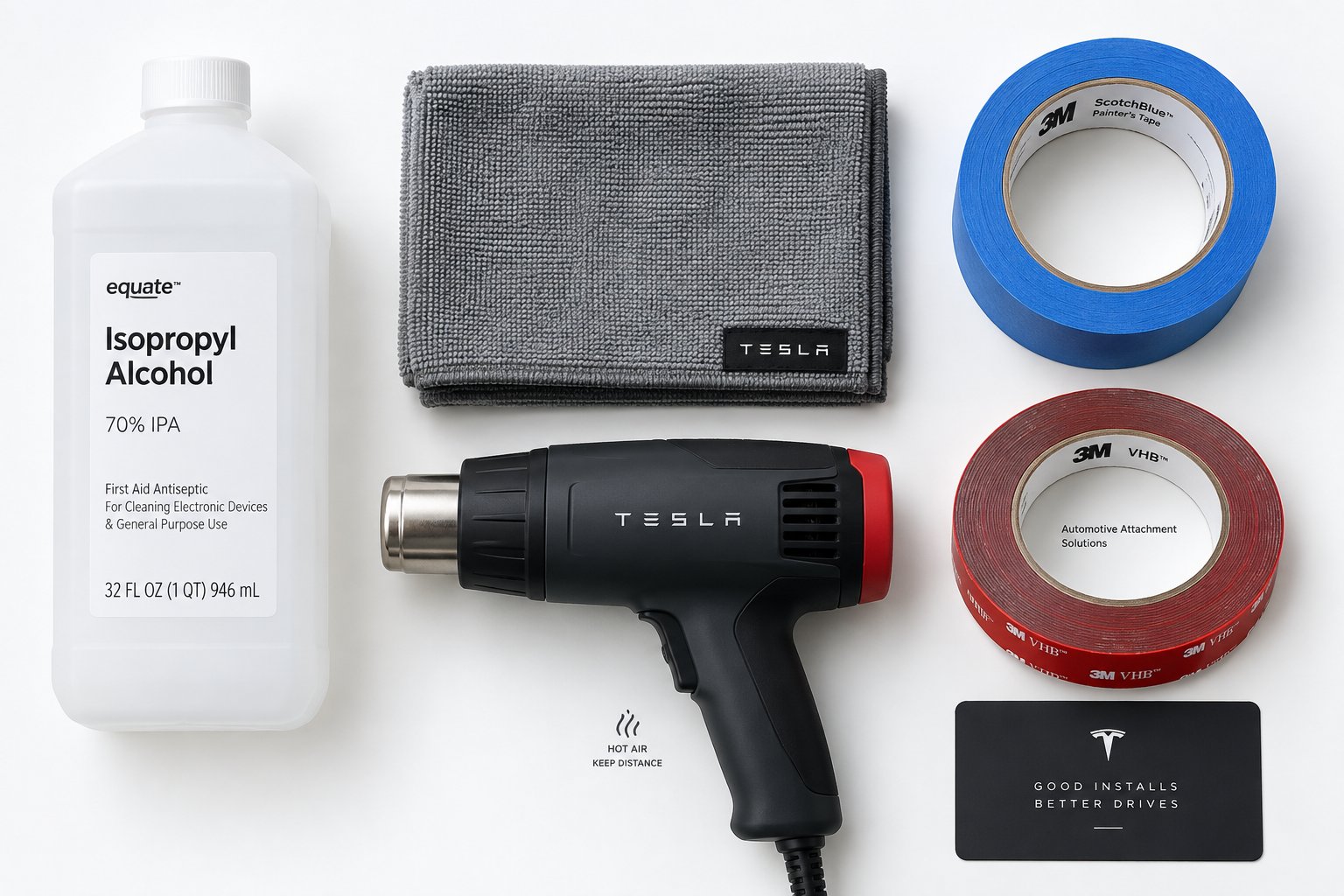 essential tools for a successful tesla spoiler installation laid out before the project begins