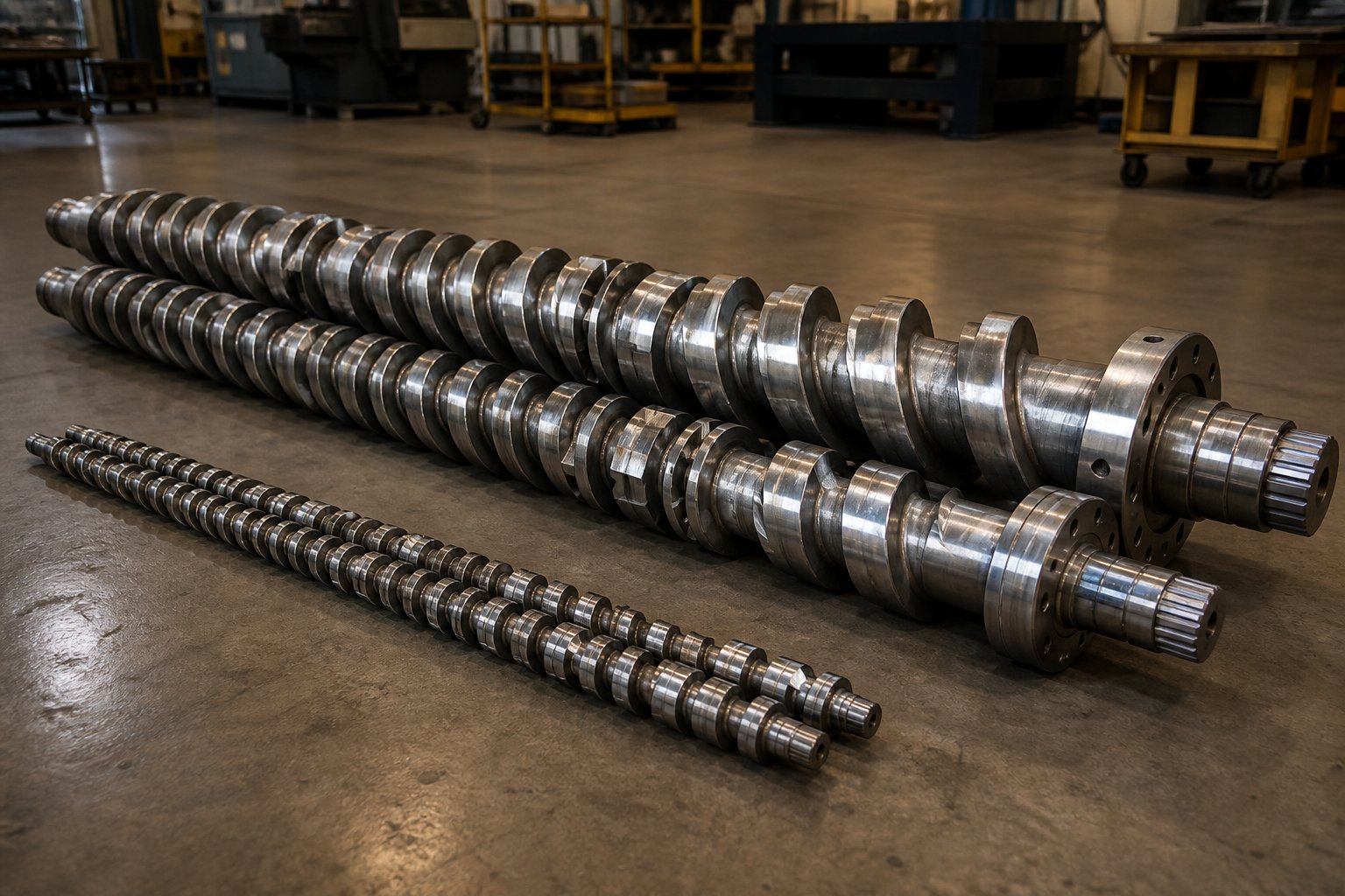 lab scale and production scale twin screw assemblies illustrating the geometric similarity principle in screw profile scale up