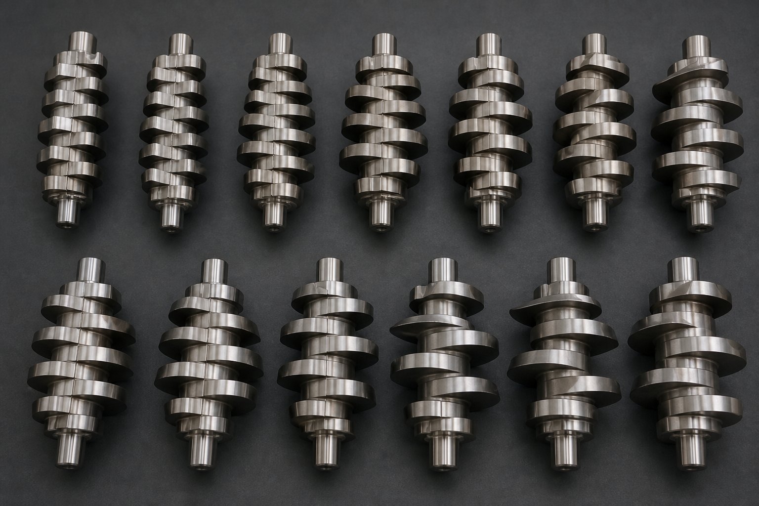 various kneading block configurations showing different stagger angles used in twin screw extruder mixing zones