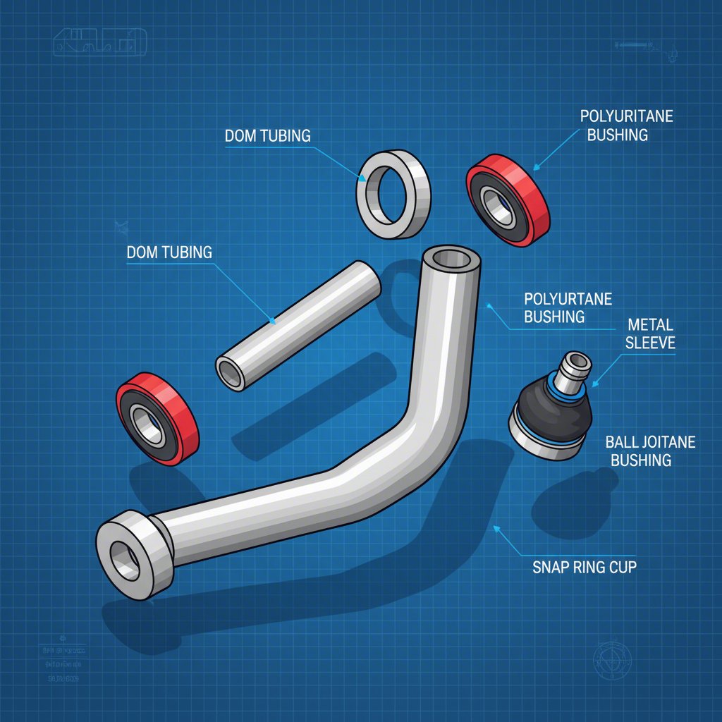 exploded view of tubular control arm fabrication parts