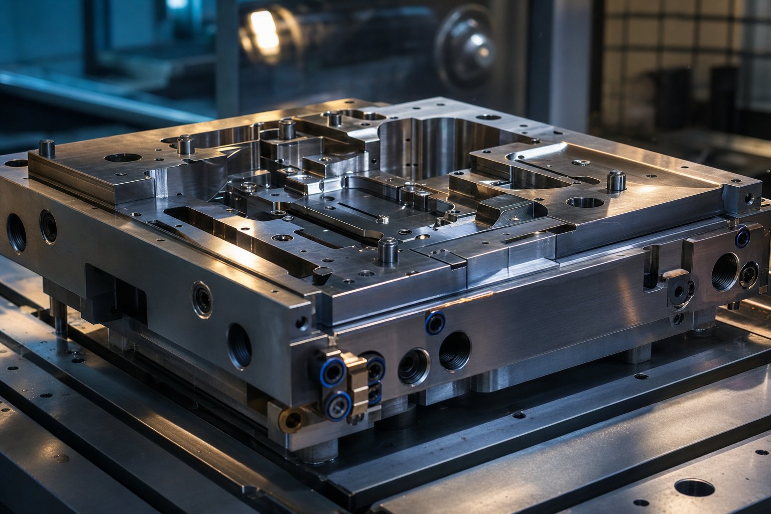 precision engineered hot stamping die with machined cavity surfaces and cooling ports ready for production use