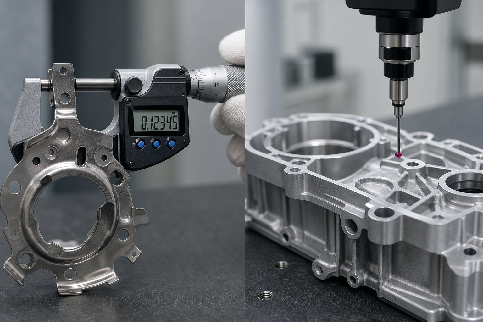 precision measurement of stamped and die cast components highlighting the dimensional inspection requirements for each manufacturing process