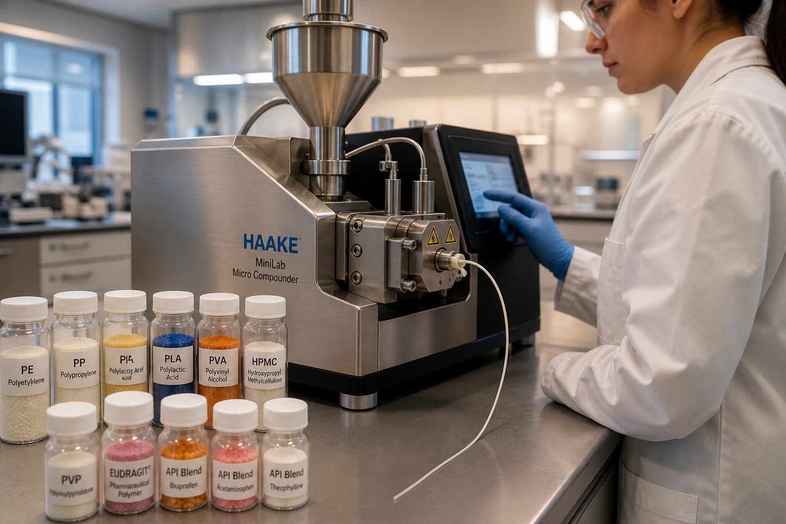 pharmaceutical and polymer researchers use micro twin screw extruders to screen formulations with gram level material quantities