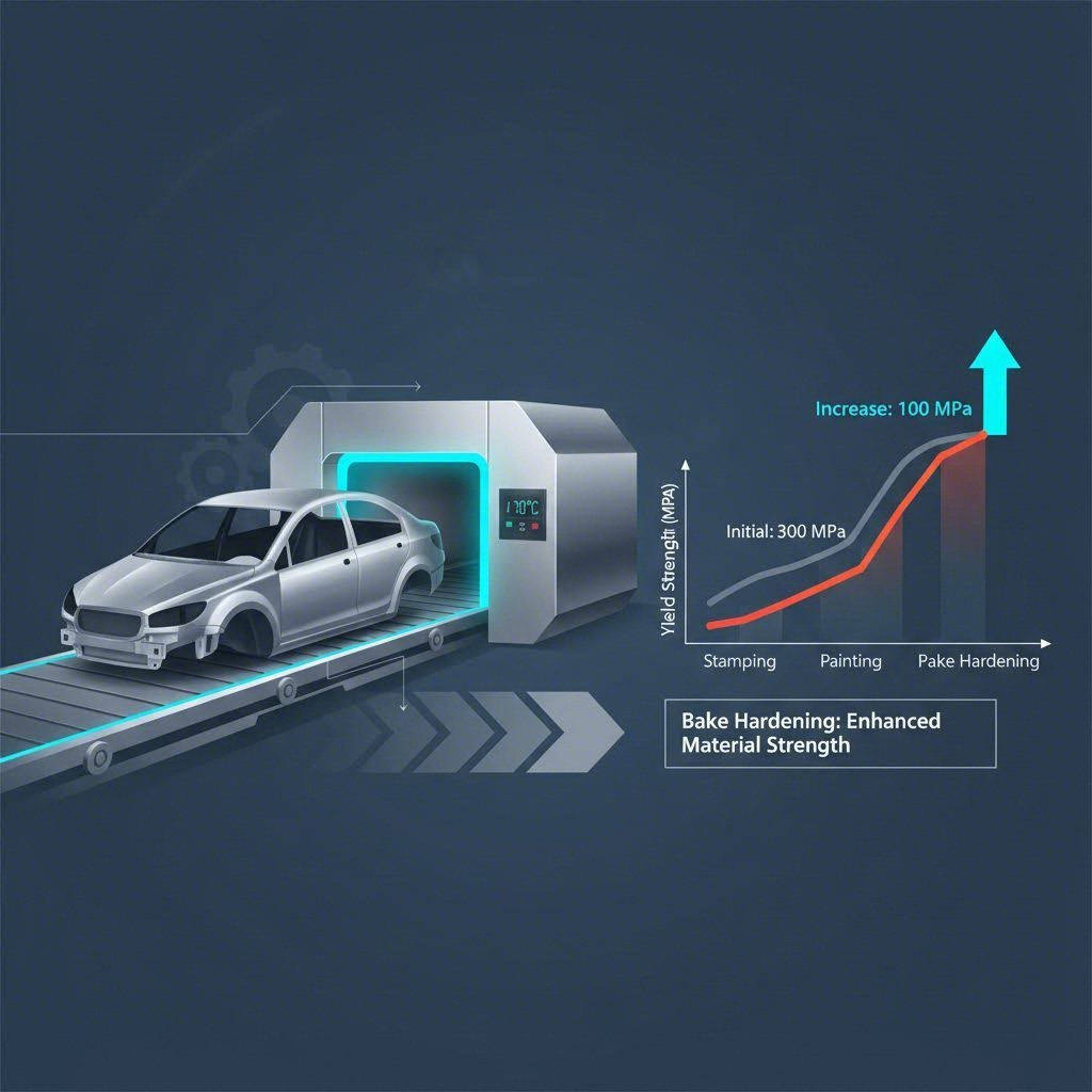 Bake hardening during paint curing increases final part yield strength by 50 100 MPa