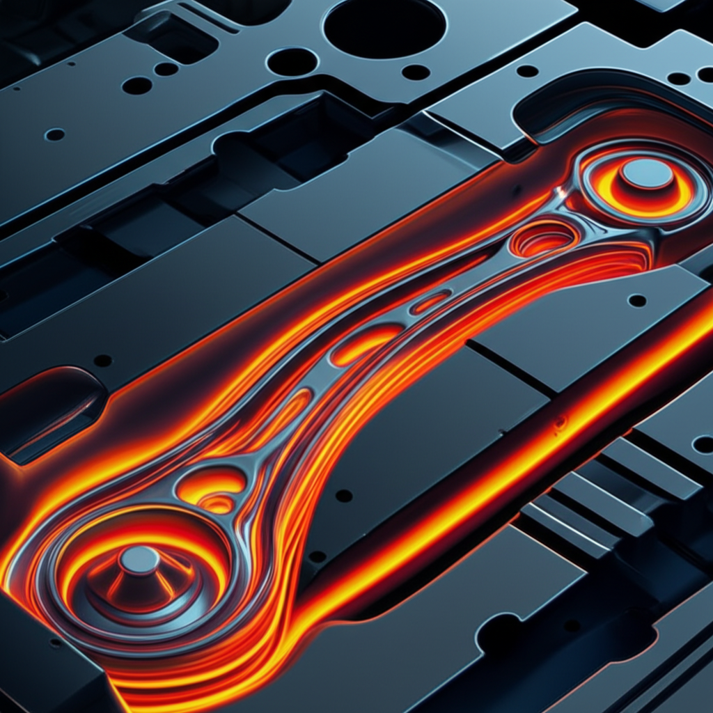 conceptual illustration of the metal forging process for a control arm