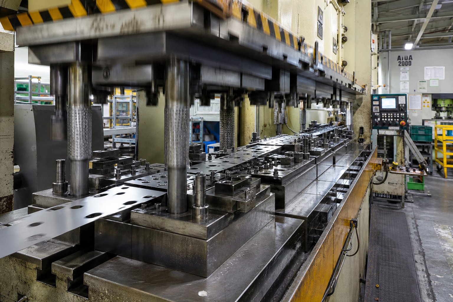 info-1-1 multi station progressive die stamping setup processing narrow ribbon stock at high production speed