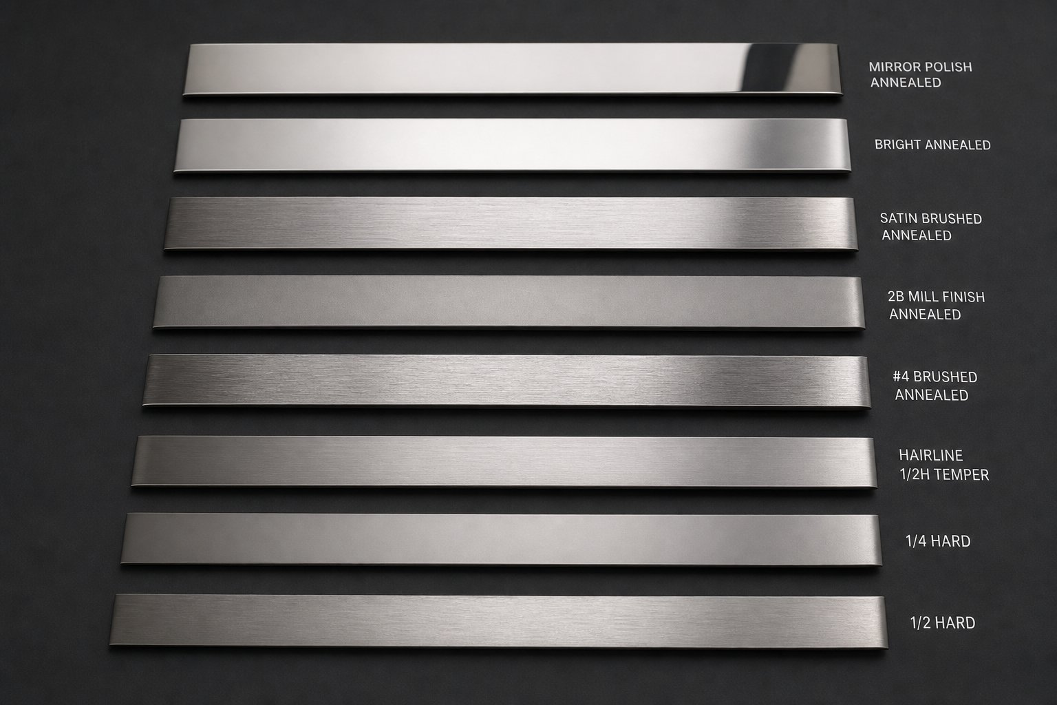 info-1-1 stainless steel ribbon samples in various grades and temper conditions used for die stamping applications