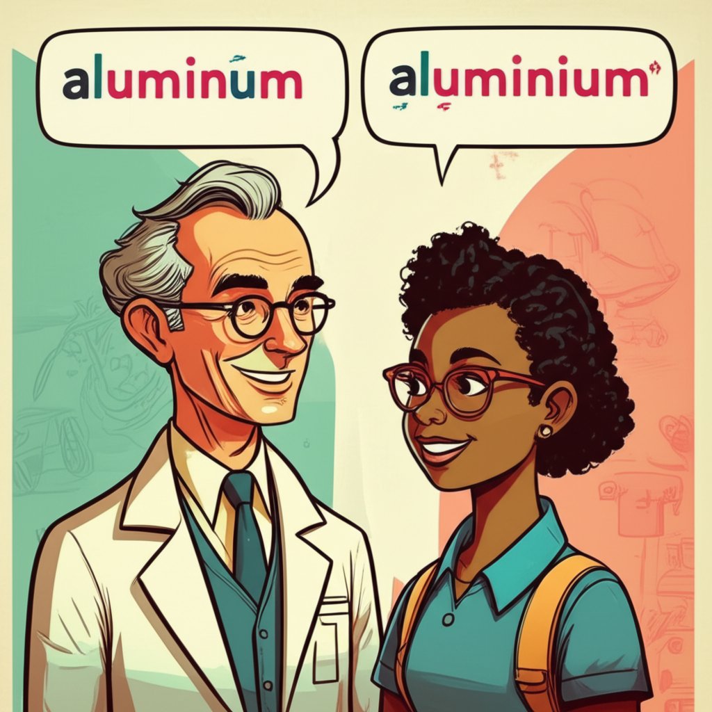 illustration of pronunciation differences for 'aluminum' and 'aluminium'