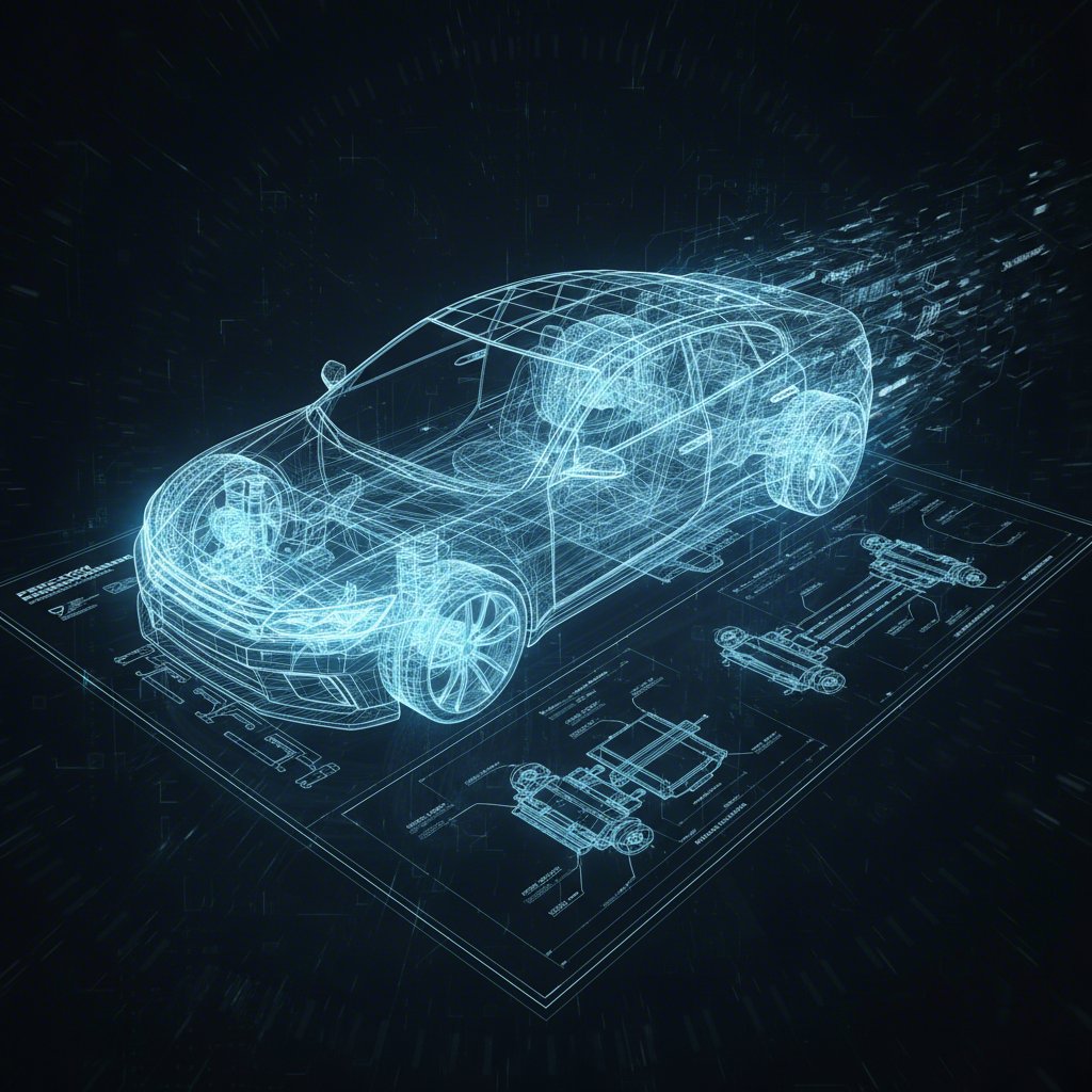 conceptual wireframe of an automotive chassis representing precision die design