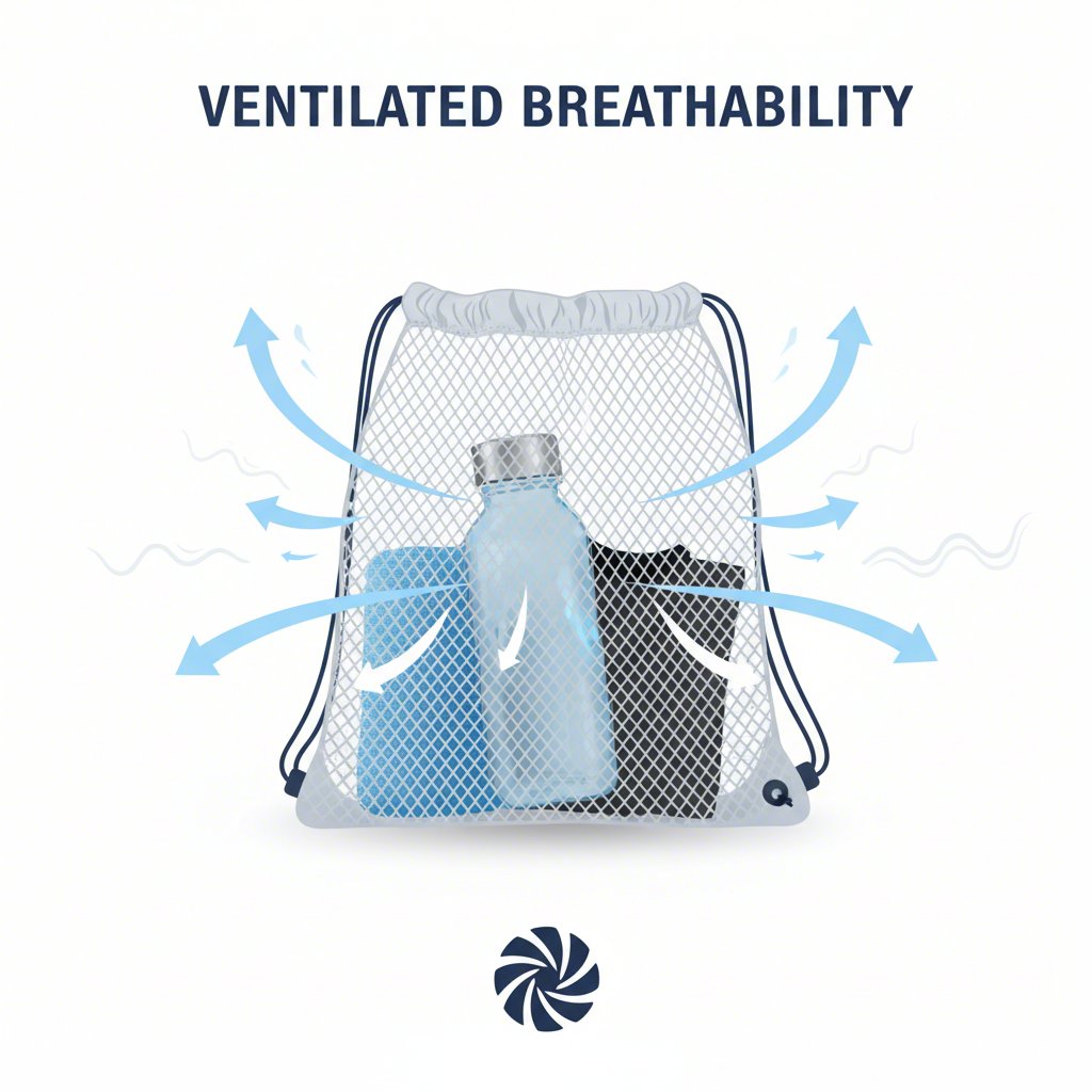 diagram illustrating the superior breathability and moisture wicking properties of a mesh bag
