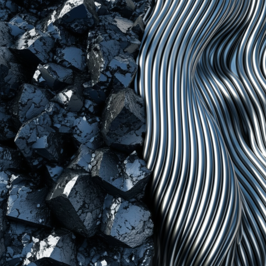 conceptual art showing the refinement of metal grain structure through the forging process enhancing strength