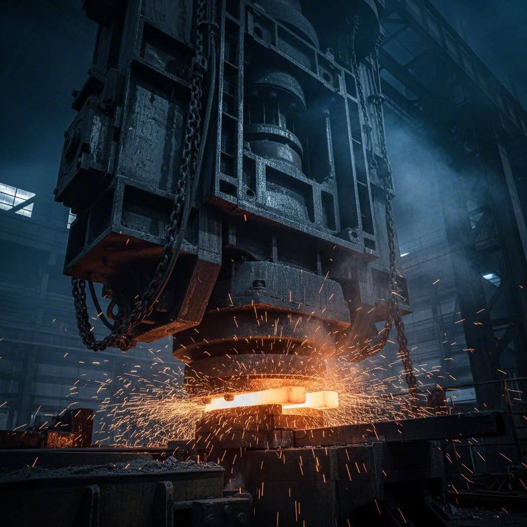 hot forging process compresses aluminum under extreme pressure to create superior grain structure for high performance compressor wheels