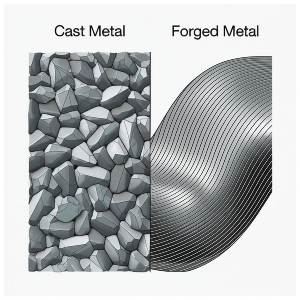diagram illustrating the refined grain flow in forged steel versus cast metal