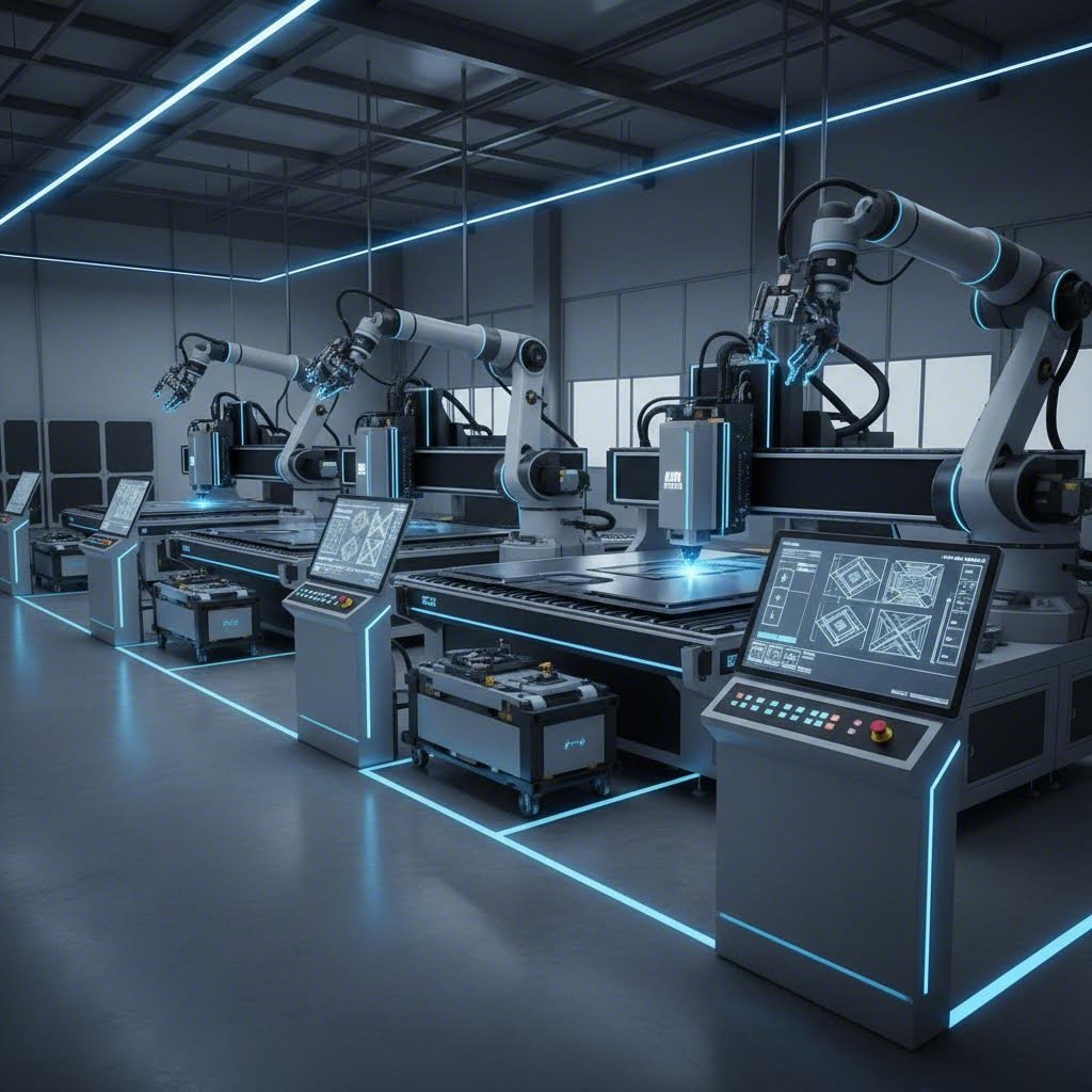 automated cnc cutting production line with integrated robotic material handling and nesting optimization