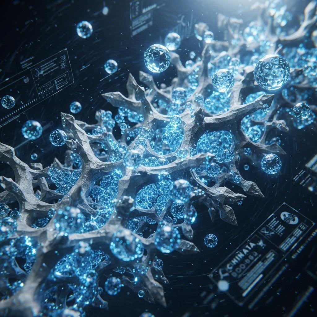 Abstract microscopic view of the chemical hydration and curing process