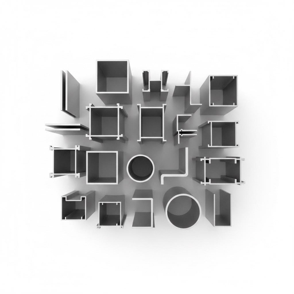 various standard aluminum extrusion profile shapes and cross sections