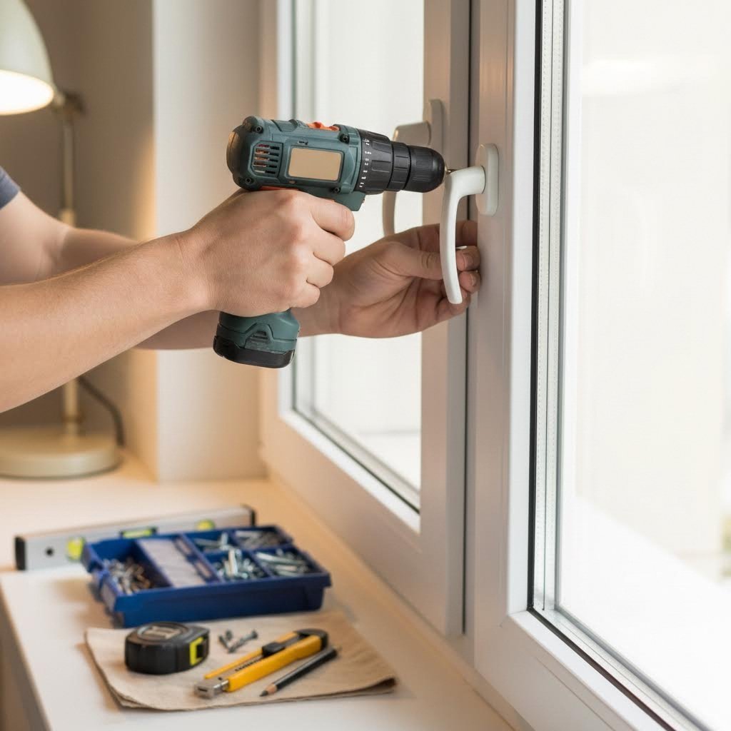 diy installation of trickle vent showing drilling process on upvc window frame head