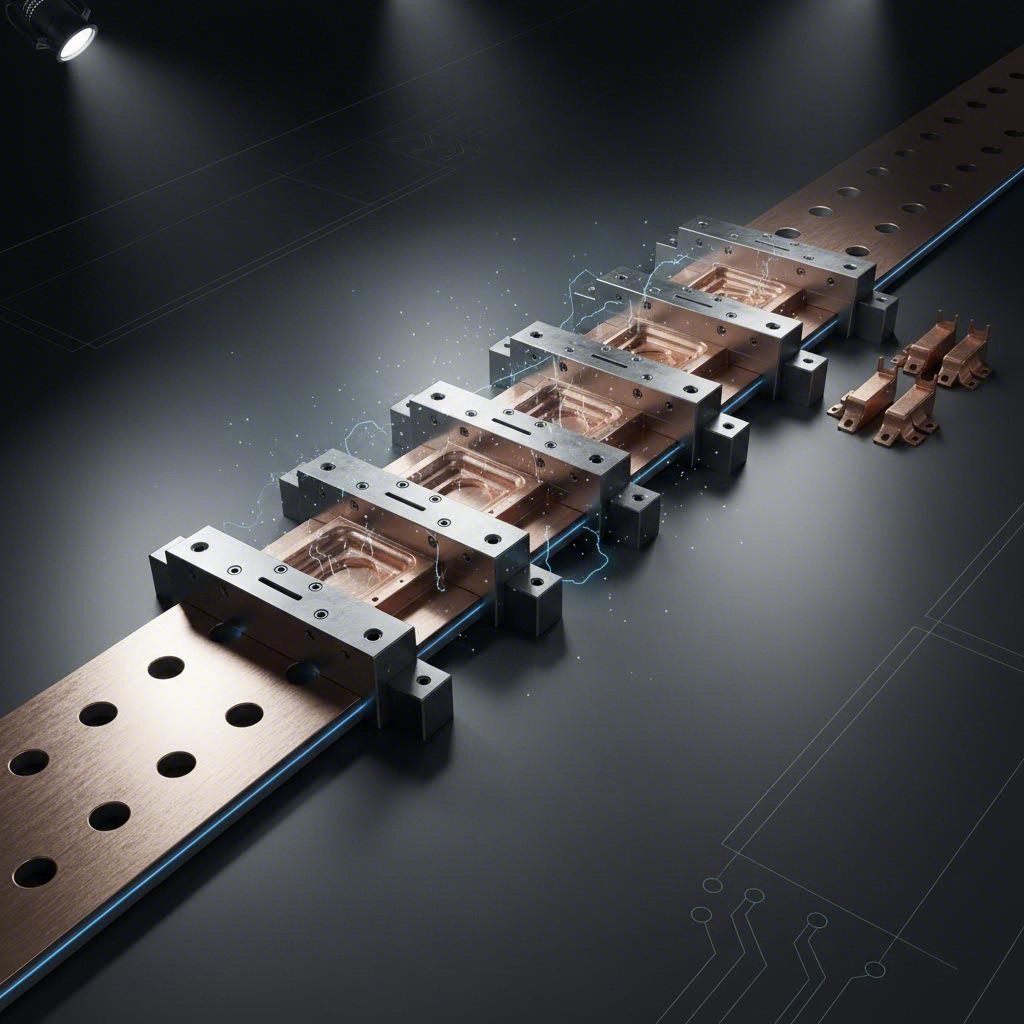 Progressive die stamping enables high speed mass production of complex EV components