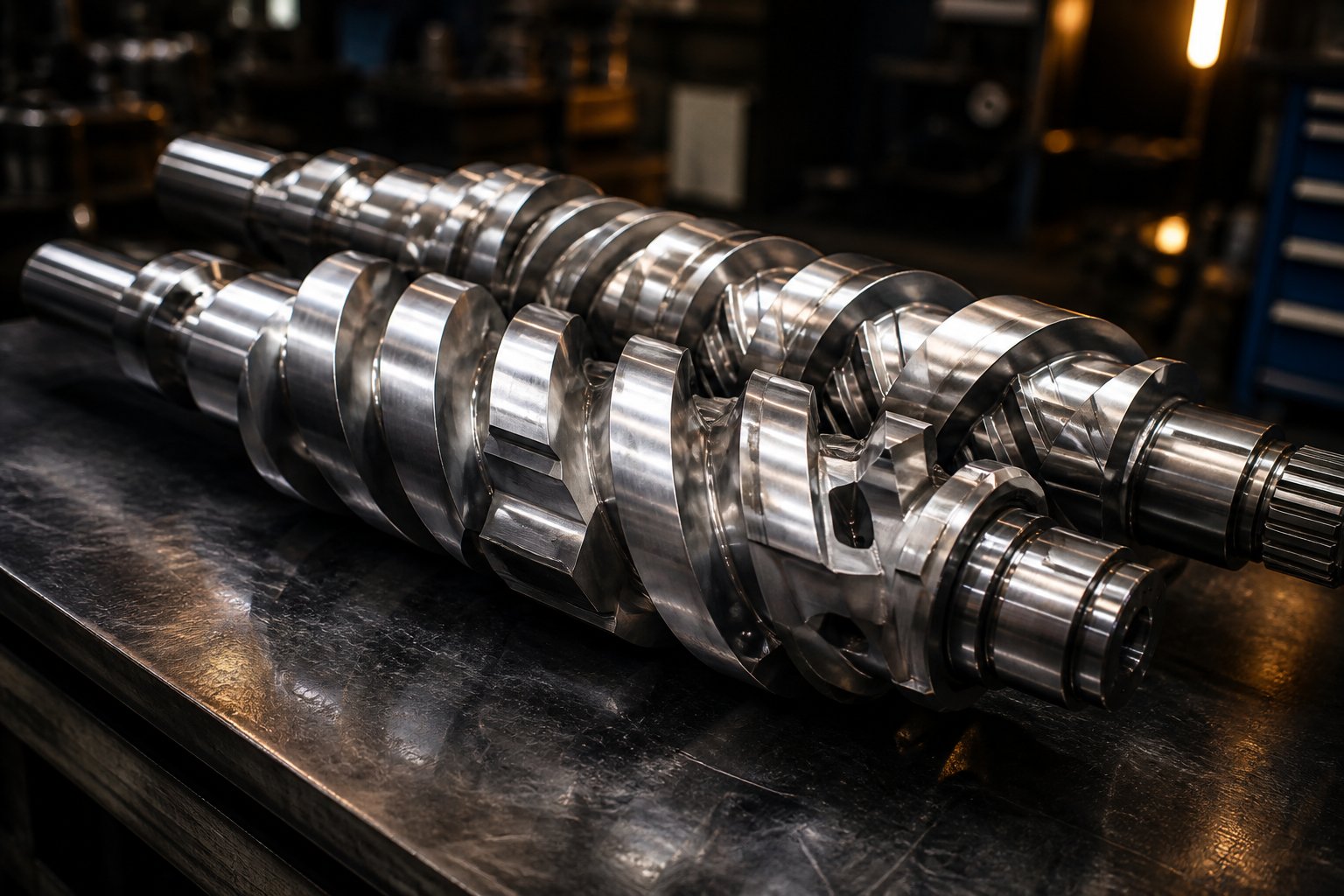 co rotating intermeshing twin screw elements showing modular kneading blocks and conveying segments