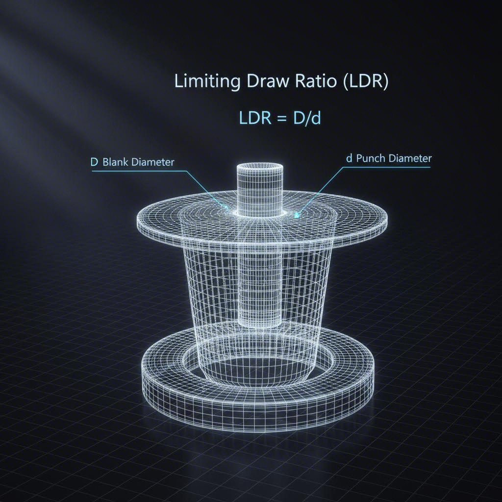 Limiting Draw Ratio (LDR) formula visualization for deep draw stamping design