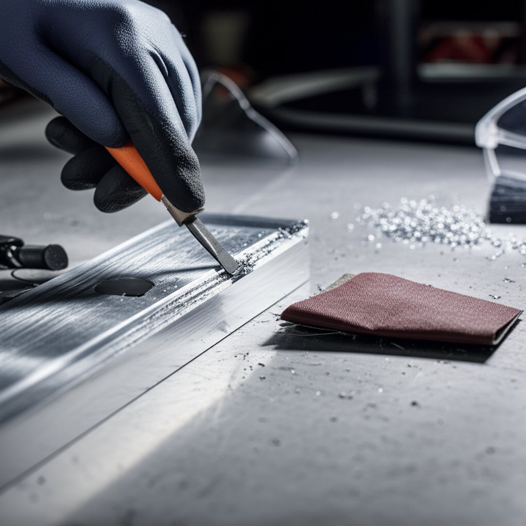 deburring and sanding aluminum edges for a smooth safe finish