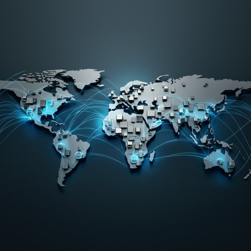abstract visualization of a global automotive parts supply chain network