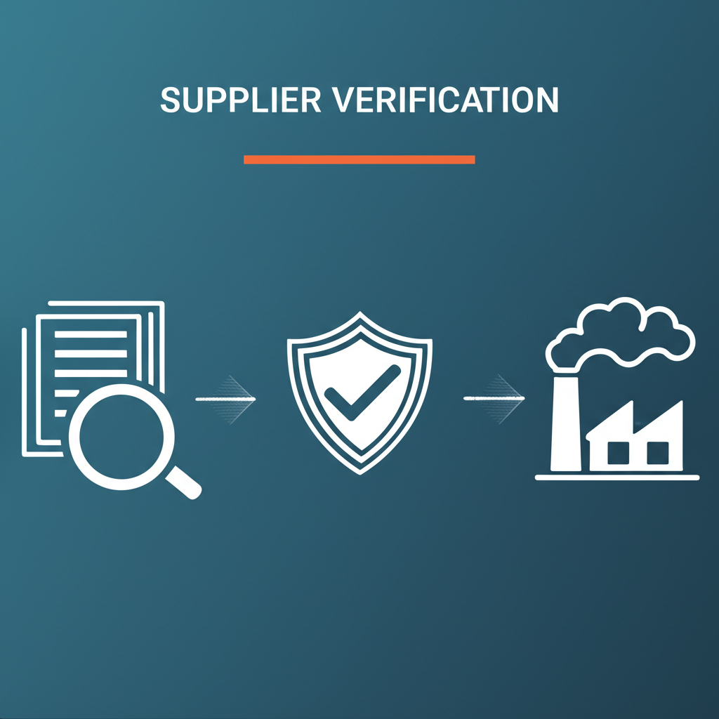 conceptual icons representing the key steps in supplier vetting and compliance