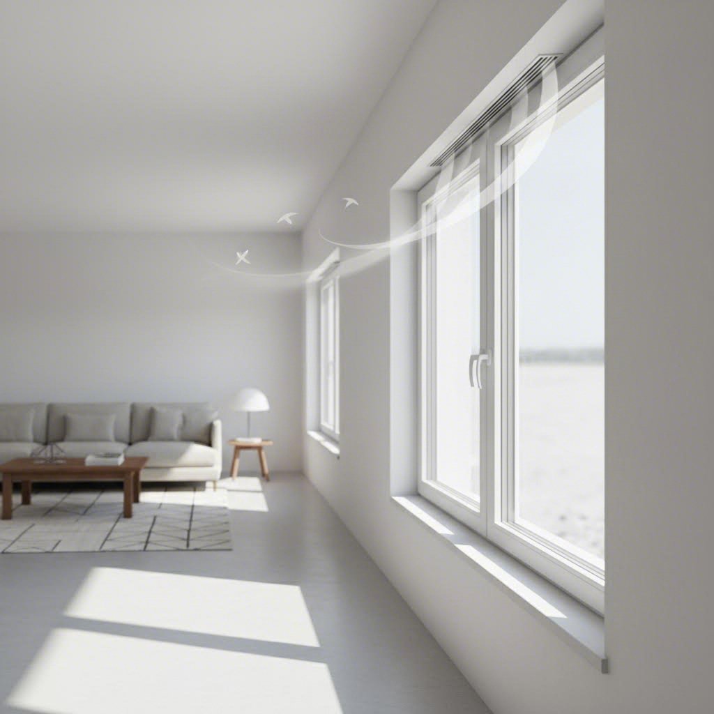 modern window with integrated trickle vent providing controlled background ventilation