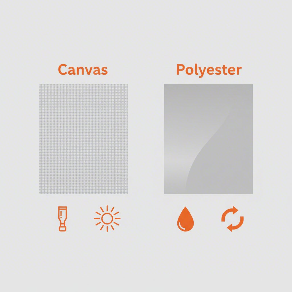 a simple diagram comparing the benefits of canvas versus polyester for tool bags