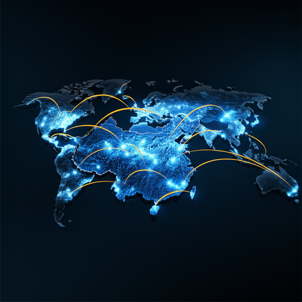 conceptual art of a global supply chain network originating from ningbo china