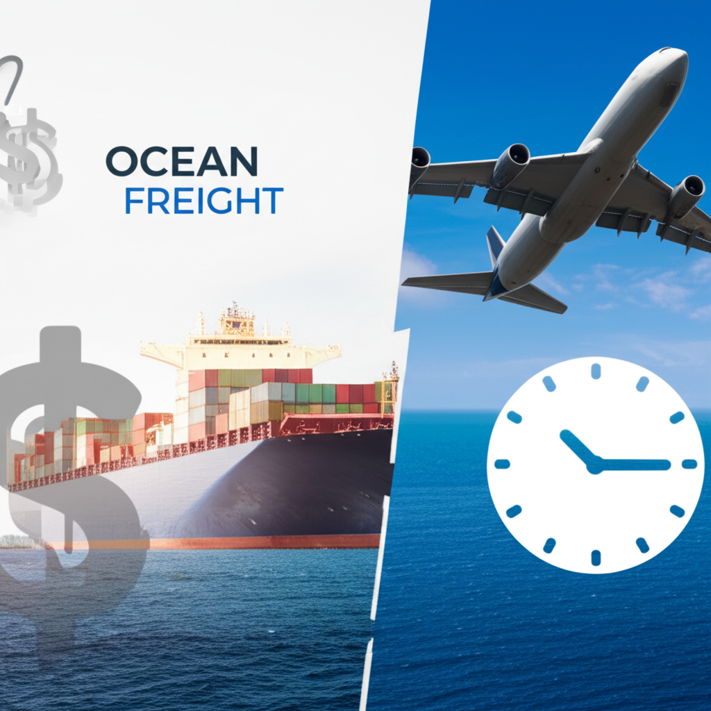 infographic comparing the cost and speed of ocean versus air freight logistics