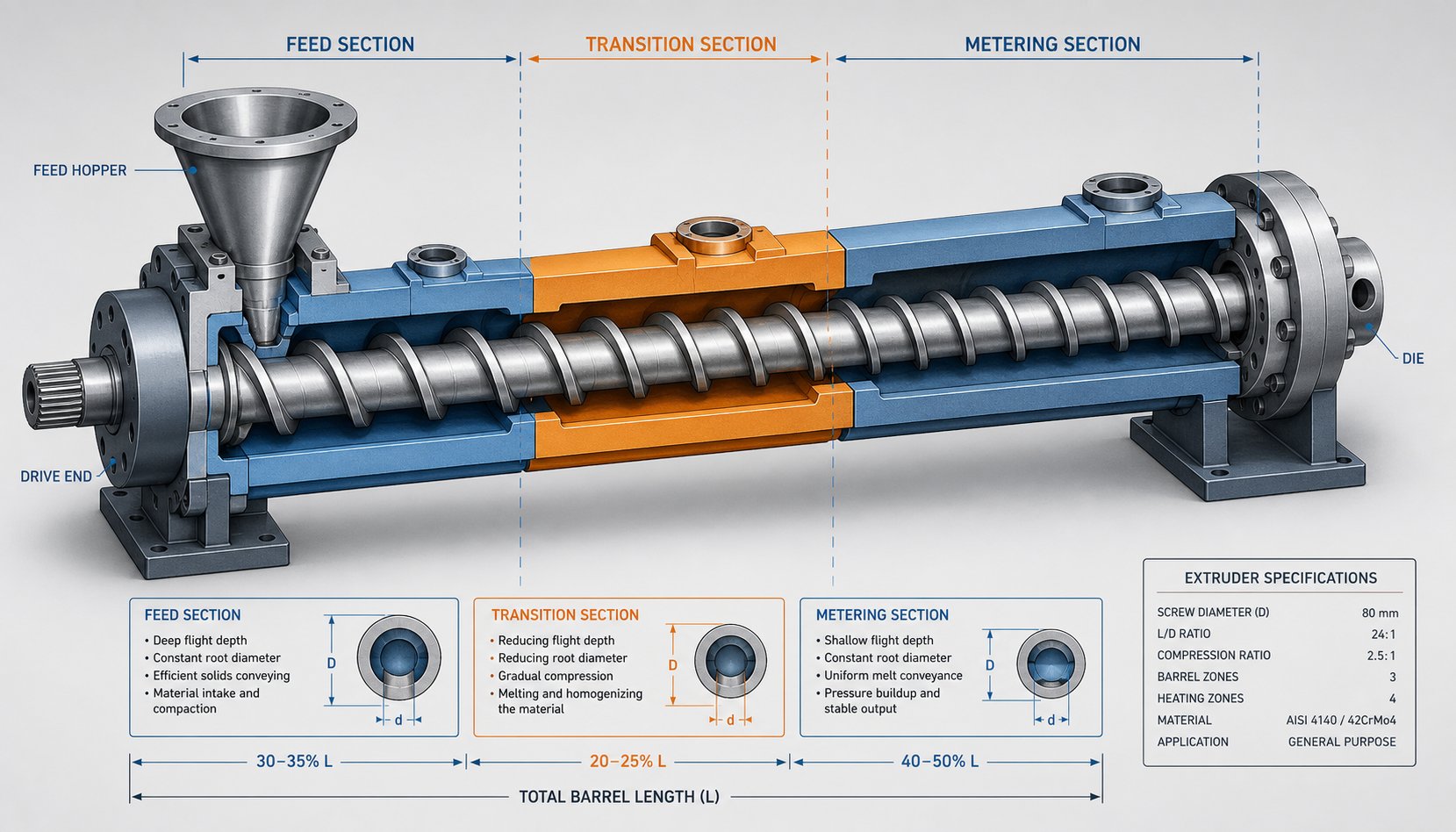 extruder barrel wear concentrates in distinct zones along the barrel length each driven by unique mechanical and thermal conditions