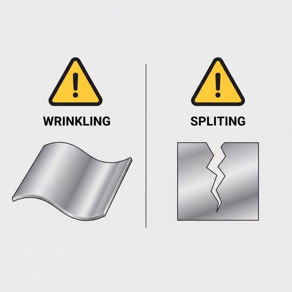 Visual comparison of common stamping defects wrinkling vs splitting