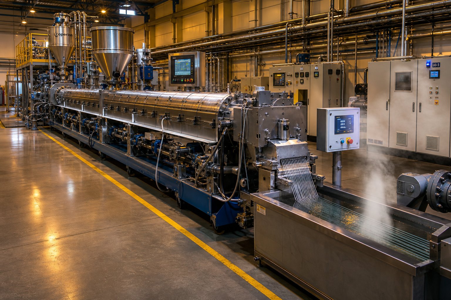 twin screw extrusion line for compounding high filler loading masterbatch pellets