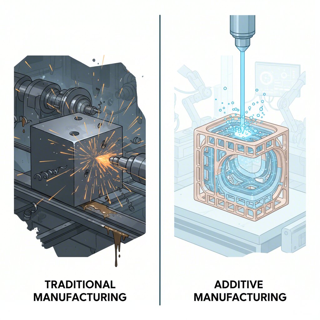 a visual comparison of traditional versus additive manufacturing for automotive tooling
