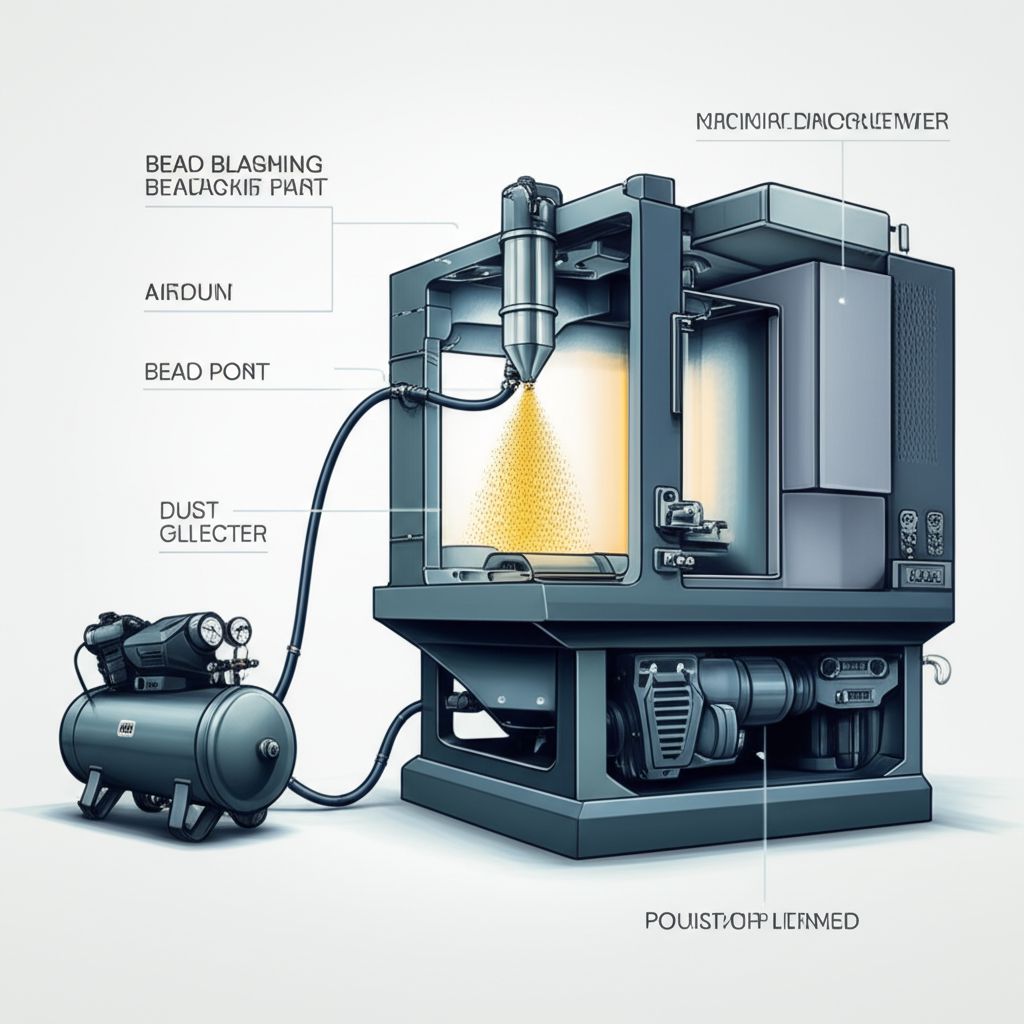 diagram explaining the equipment and process of bead blasting metal parts