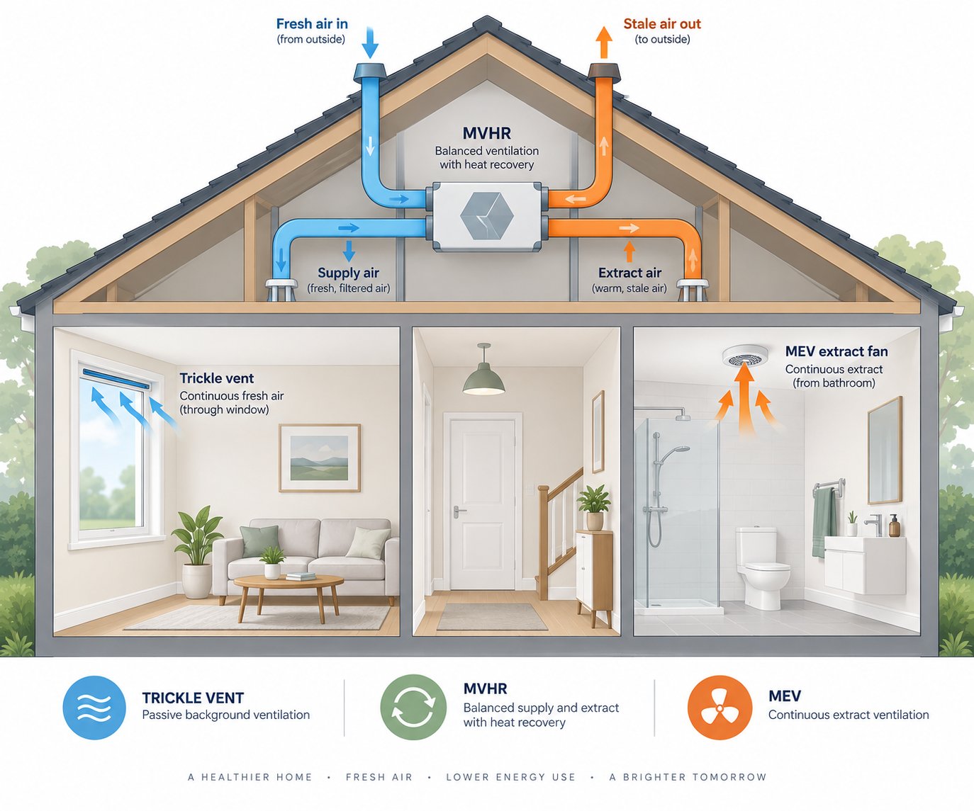 trickle vents mvhr and mev systems serve different roles depending on a building's airtightness and ventilation needs