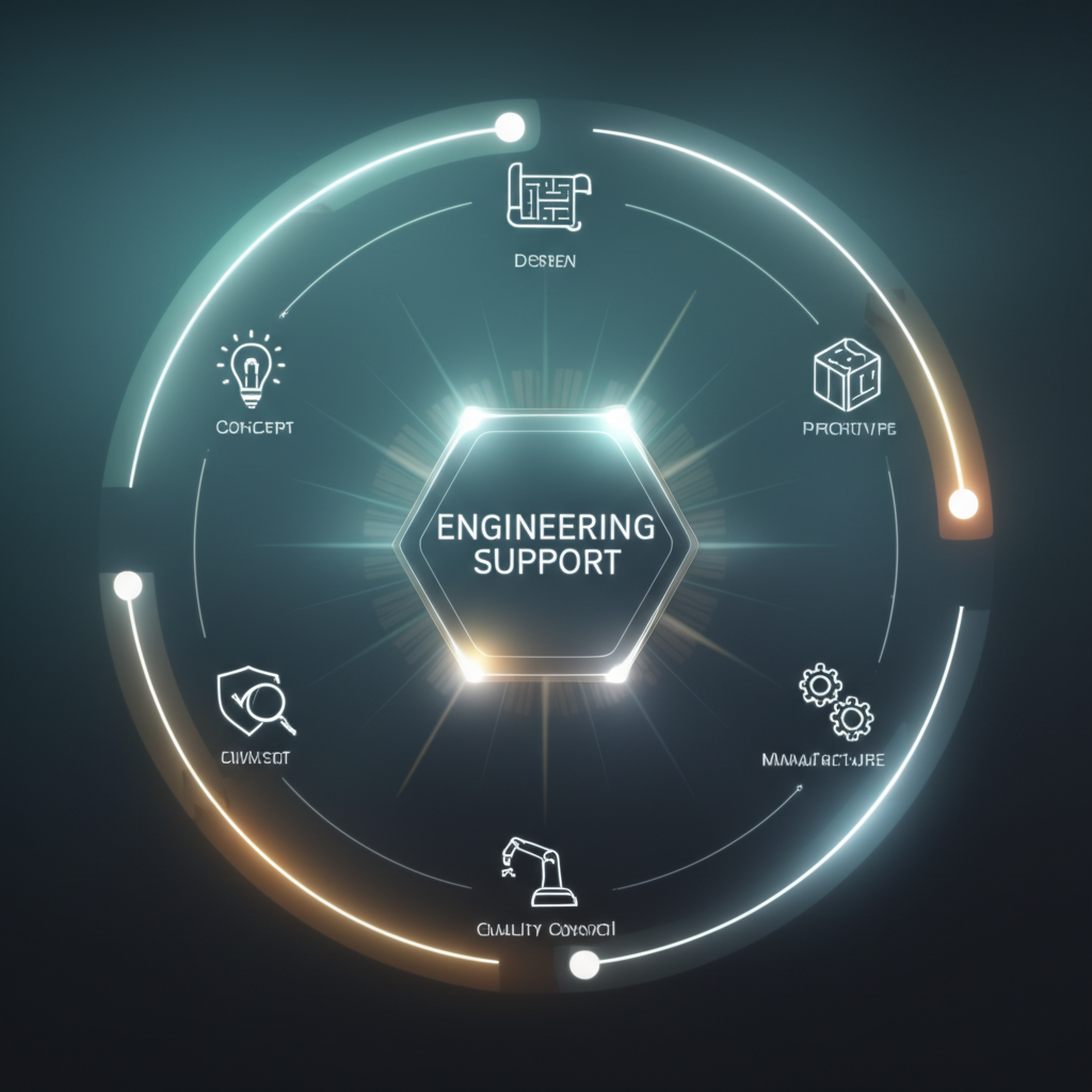 a diagram showing how engineering support is central to every stage of the product manufacturing lifecycle
