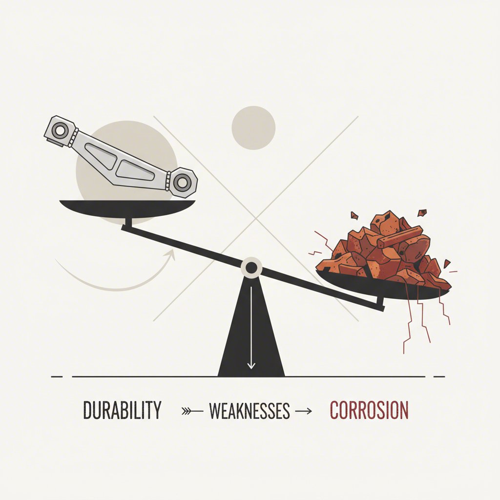 a visual metaphor for the durability limitations of stamped steel control arms