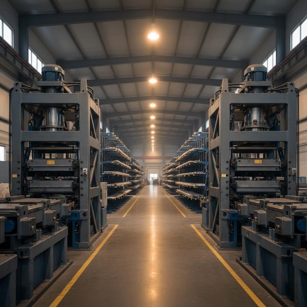 modern aluminum extrusion facility with production equipment and profile storage