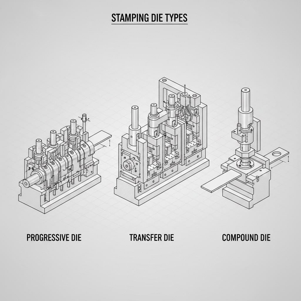 comparison of progressive transfer and compound stamping die configurations