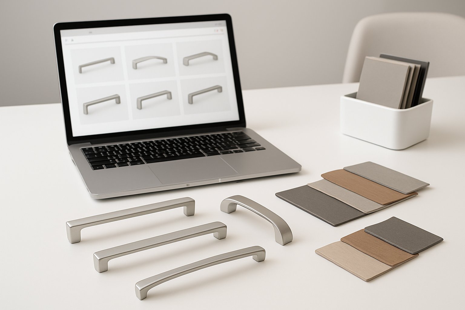 comparing aluminium handle samples and catalog options