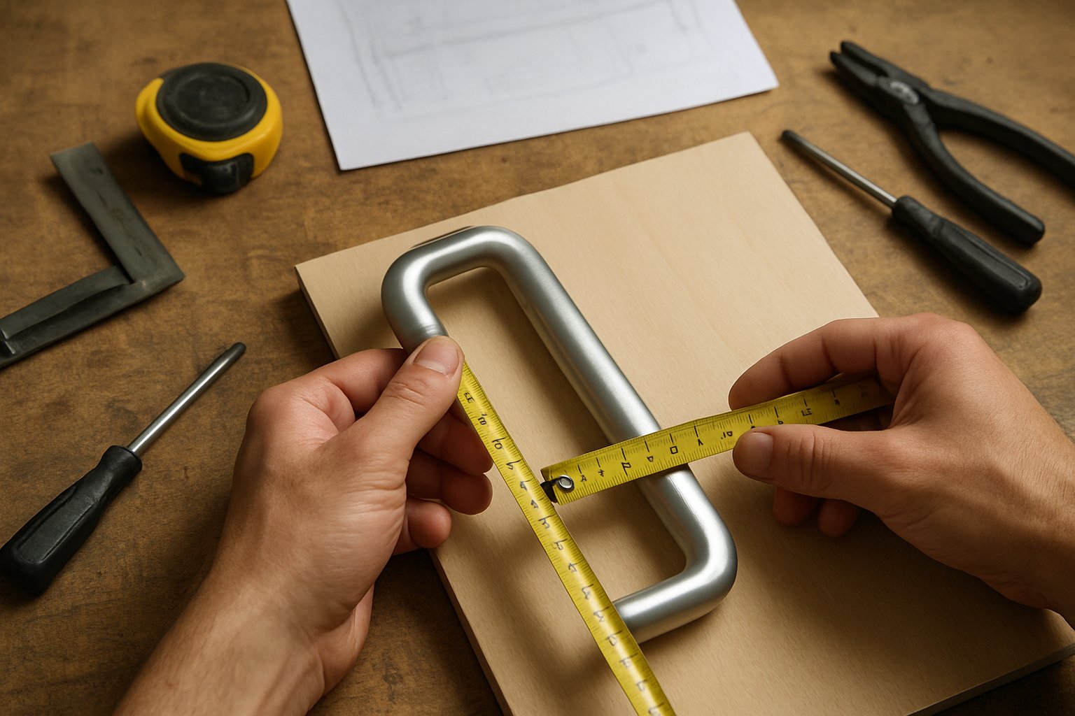 measuring an aluminium handle before ordering