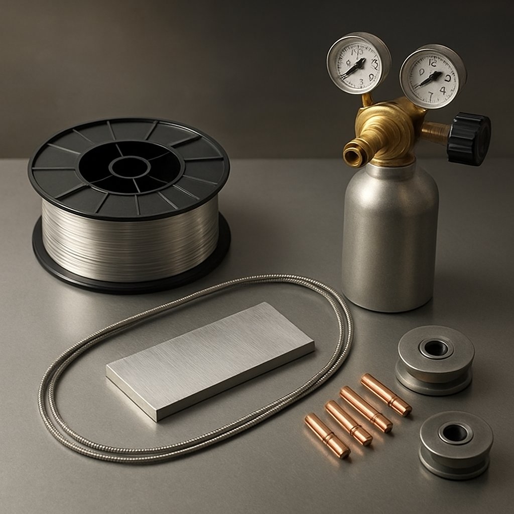 aluminum mig wire and consumables prepared for setup