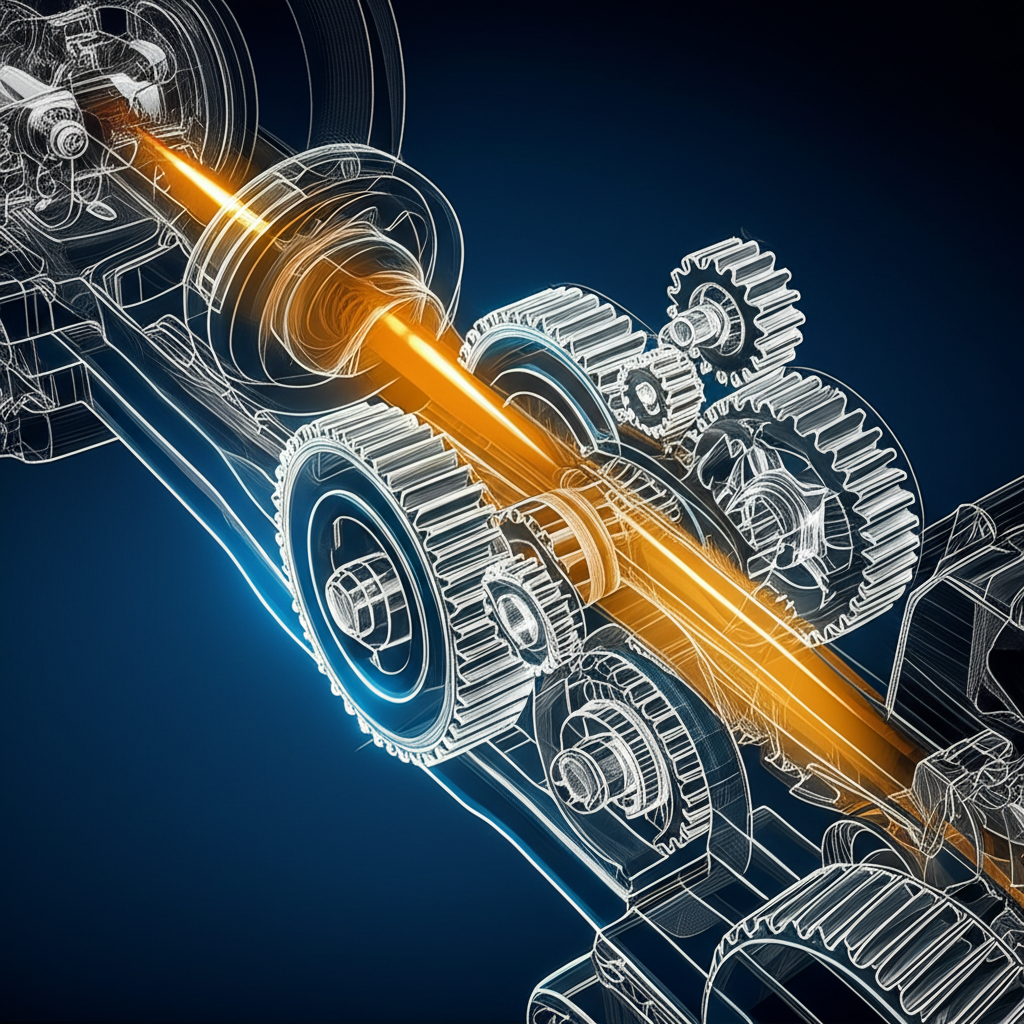 conceptual art of power transfer in a heavy duty vehicle drivetrain system