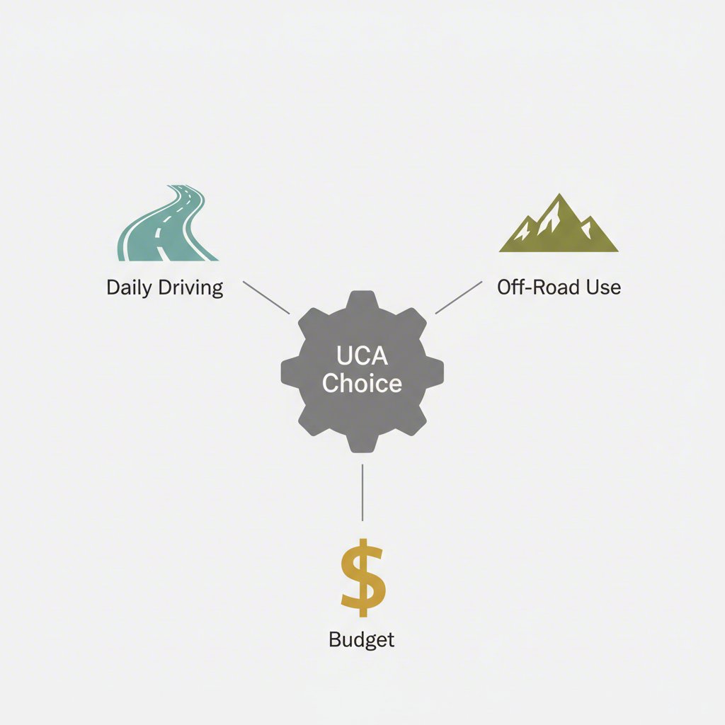 visual representation of factors to consider when choosing aftermarket control arms