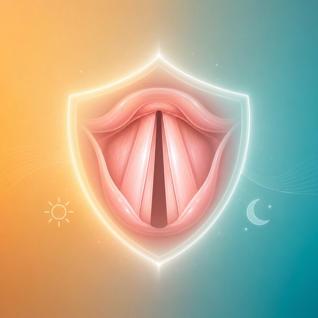 conceptual illustration representing vocal fold health and the protective approach singers should take when practicing their upper register