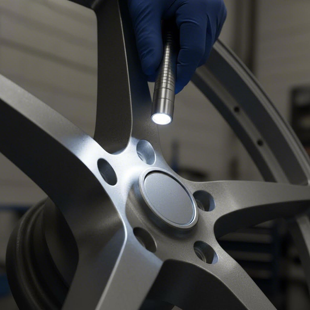 raking light technique reveals hairline fractures at high stress spoke root areas invisible under normal lighting